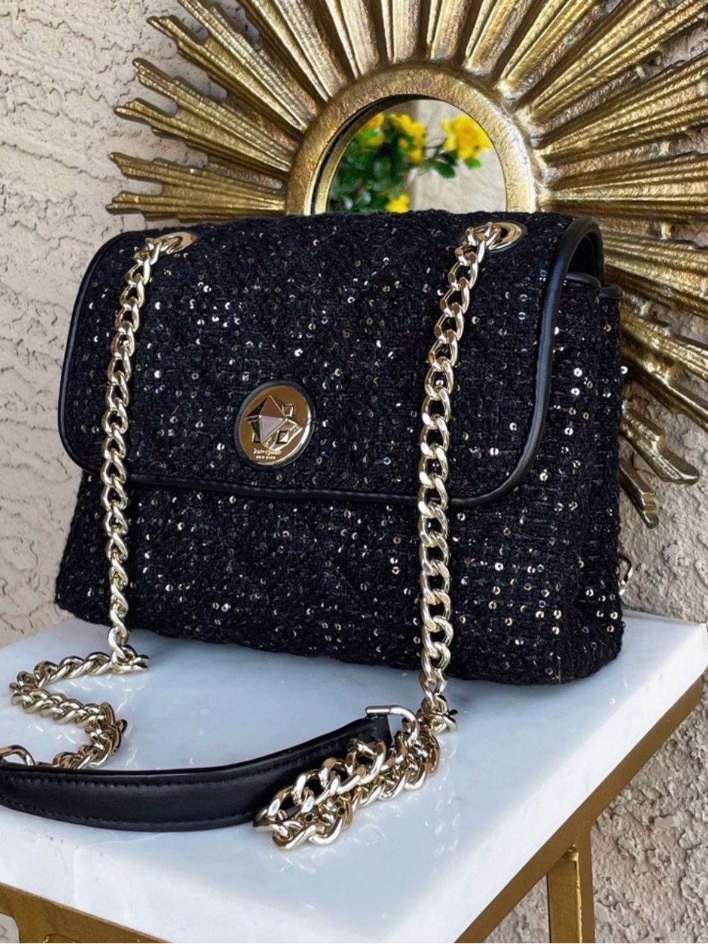 Kate Spade ♠️ Natalia Medium Flap Sequin Tweed Shoulder Bag Purse; EUC